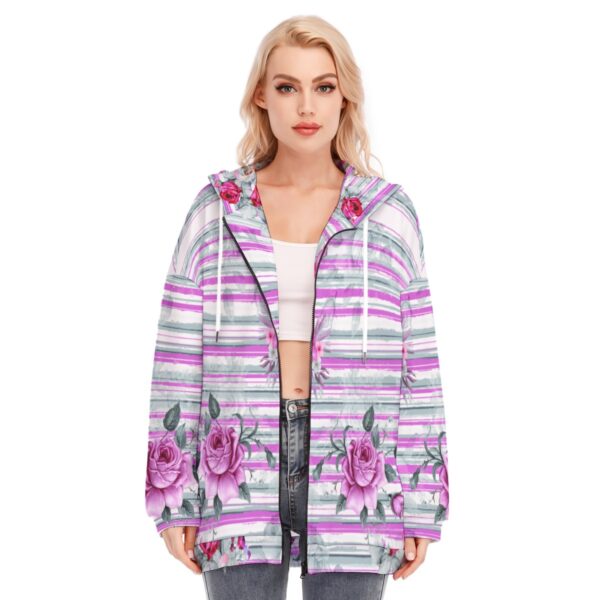 All-Over Print Women's Long Hoodie With Zipper Closure