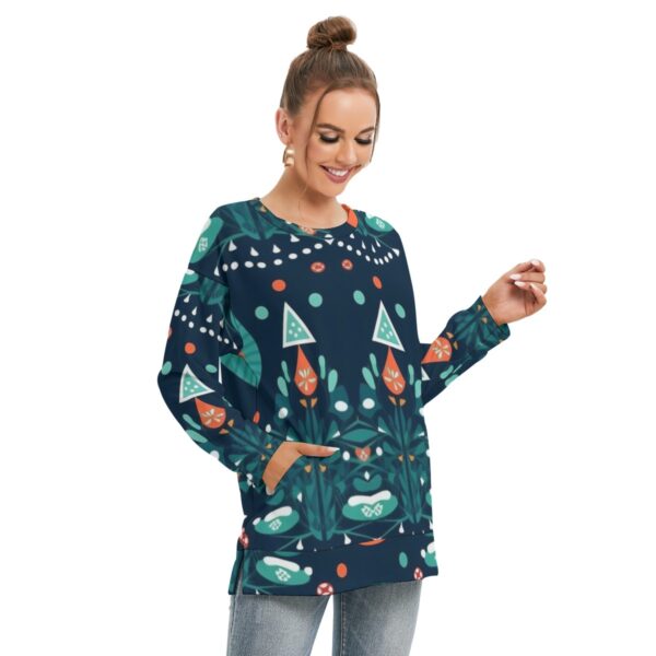 All-Over Print Women's Side Split O-neck Sweatshirt - Imagen 2