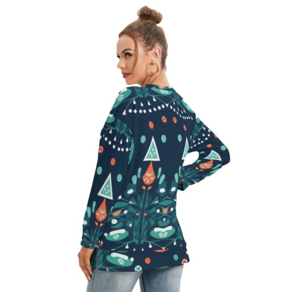 All-Over Print Women's Side Split O-neck Sweatshirt - Imagen 4