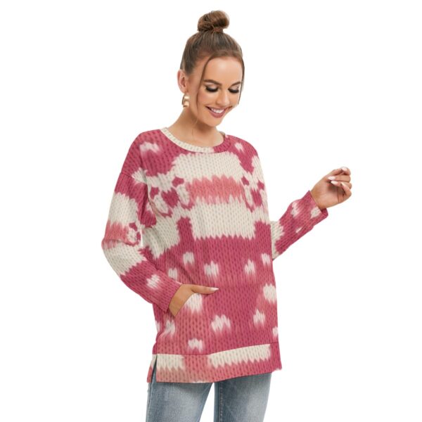 All-Over Print Women's Side Split O-neck Sweatshirt - Imagen 2