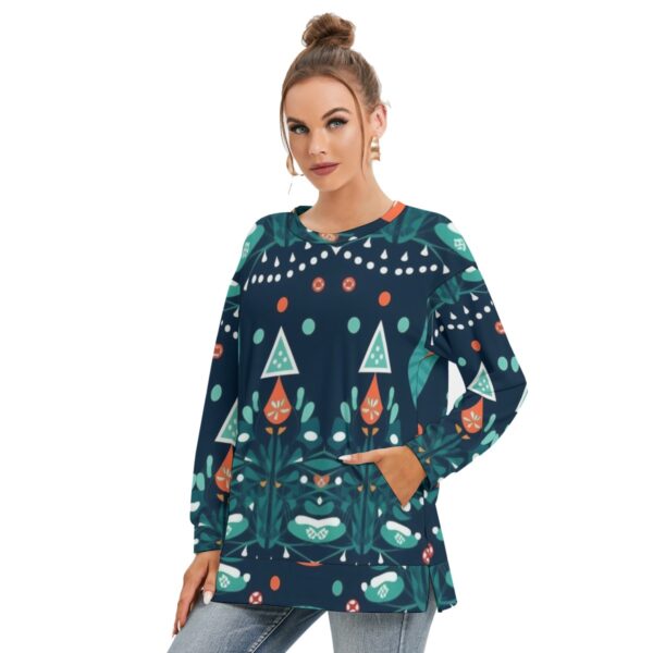 All-Over Print Women's Side Split O-neck Sweatshirt - Imagen 3