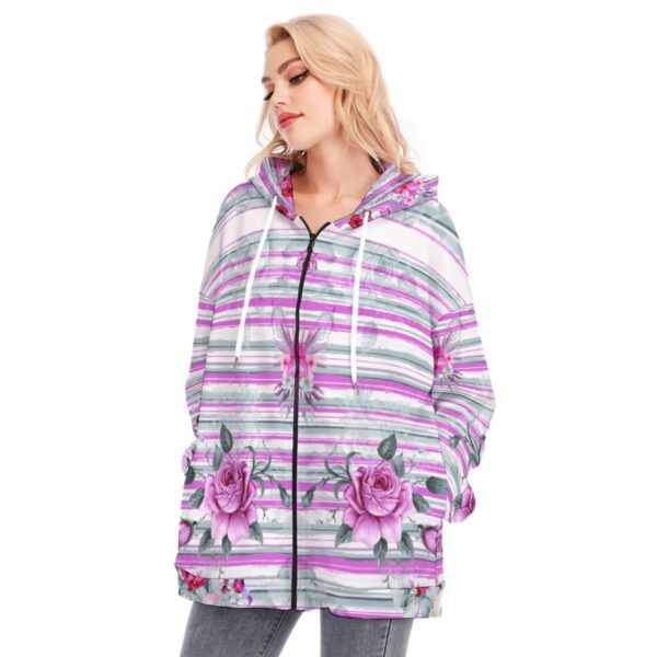 All-Over Print Women's Long Hoodie With Zipper Closure - Imagen 3