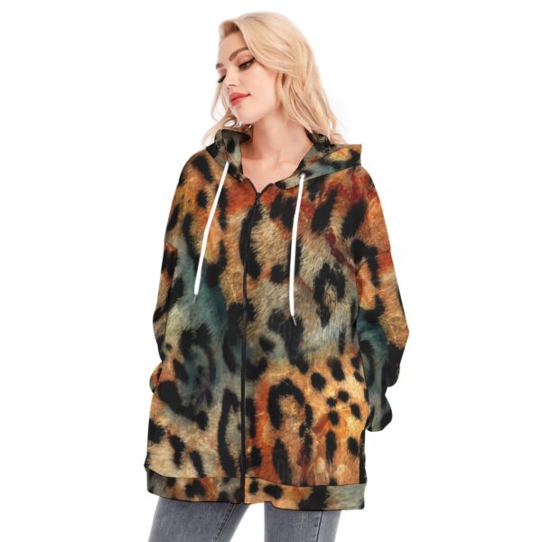 All-Over Print Women's Long Hoodie With Zipper Closure - Imagen 3