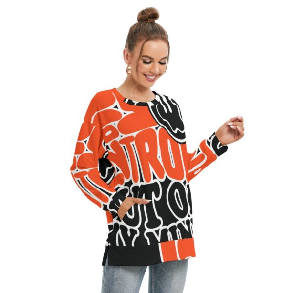 All-Over Print Women's Side Split O-neck Sweatshirt - Imagen 2