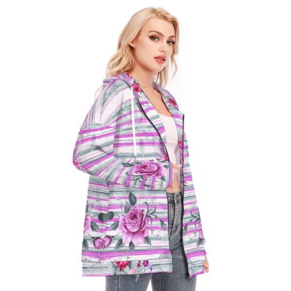 All-Over Print Women's Long Hoodie With Zipper Closure - Imagen 2