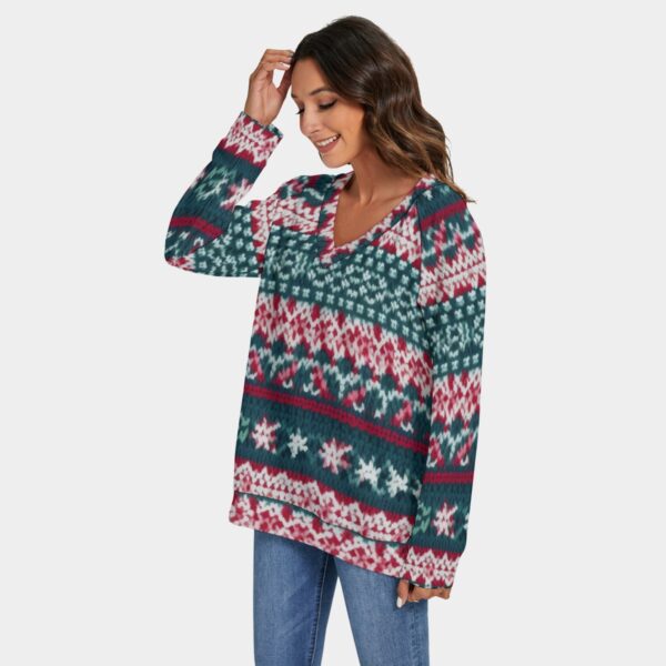 All-Over Print Women's V-neck Imitation Knitted Sweater With Long Sleeve - Imagen 3