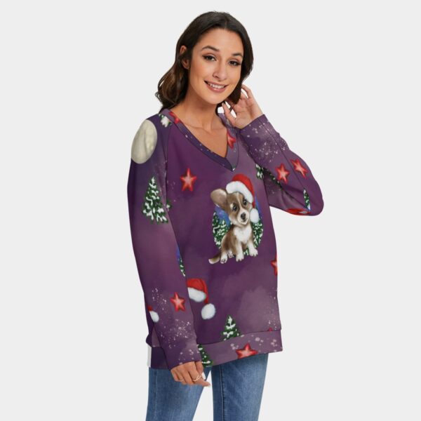 All-Over Print Women's V-neck Imitation Knitted Sweater With Long Sleeve - Imagen 2