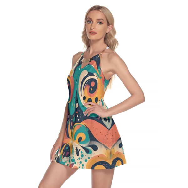 All-Over Print Women's Round Neck Above Knee Dress - Imagen 2