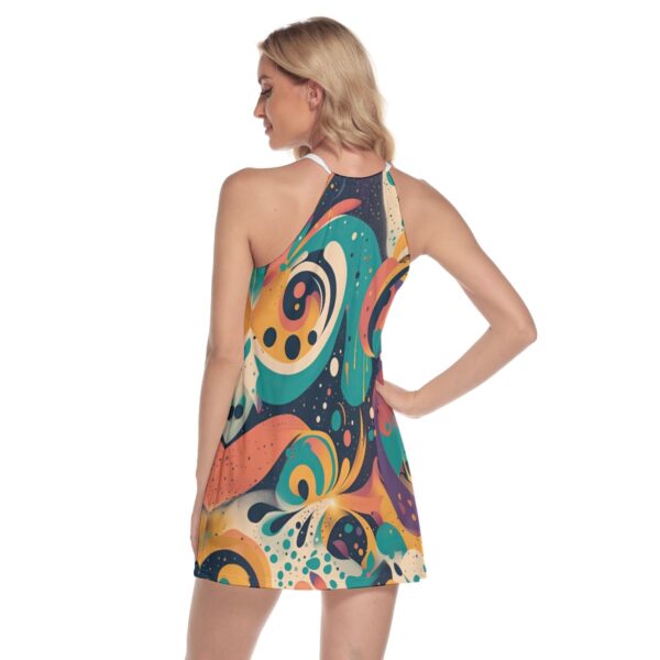 All-Over Print Women's Round Neck Above Knee Dress - Imagen 4