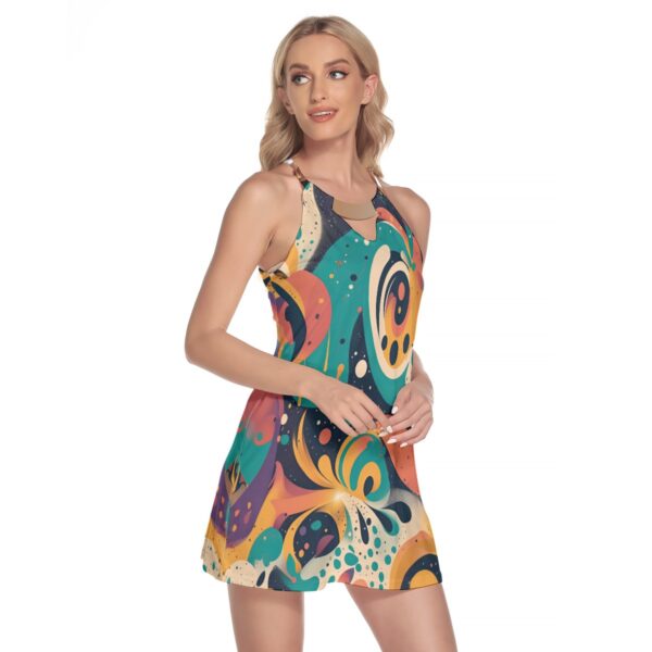 All-Over Print Women's Round Neck Above Knee Dress - Imagen 3