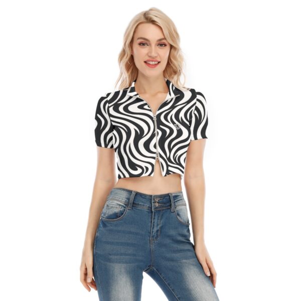 All-Over Print Women's Short Sleeve T-shirt With Two-way Zipper