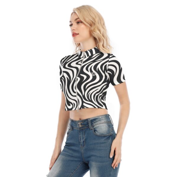 All-Over Print Women's Short Sleeve T-shirt With Two-way Zipper - Imagen 3